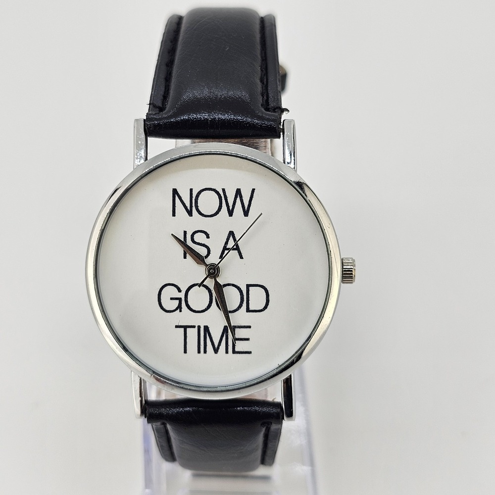 Now Is A Good Time Women's Watch 38MM White Dial Black Leather Bands NEW Battery